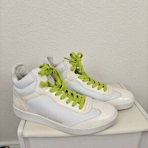 Armani Exchange High Top Lace Sneakers In Op White Acid Lime Size 9 Women's
